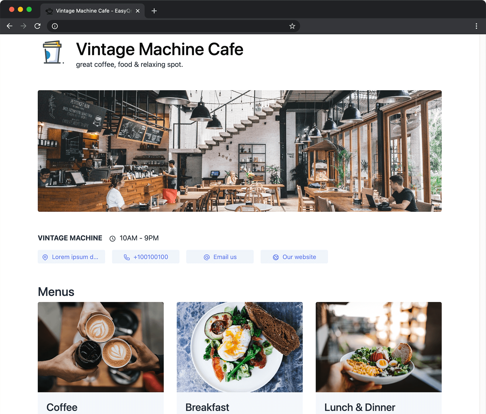 Capture d'écran de la page d'un magasin en vue de bureau