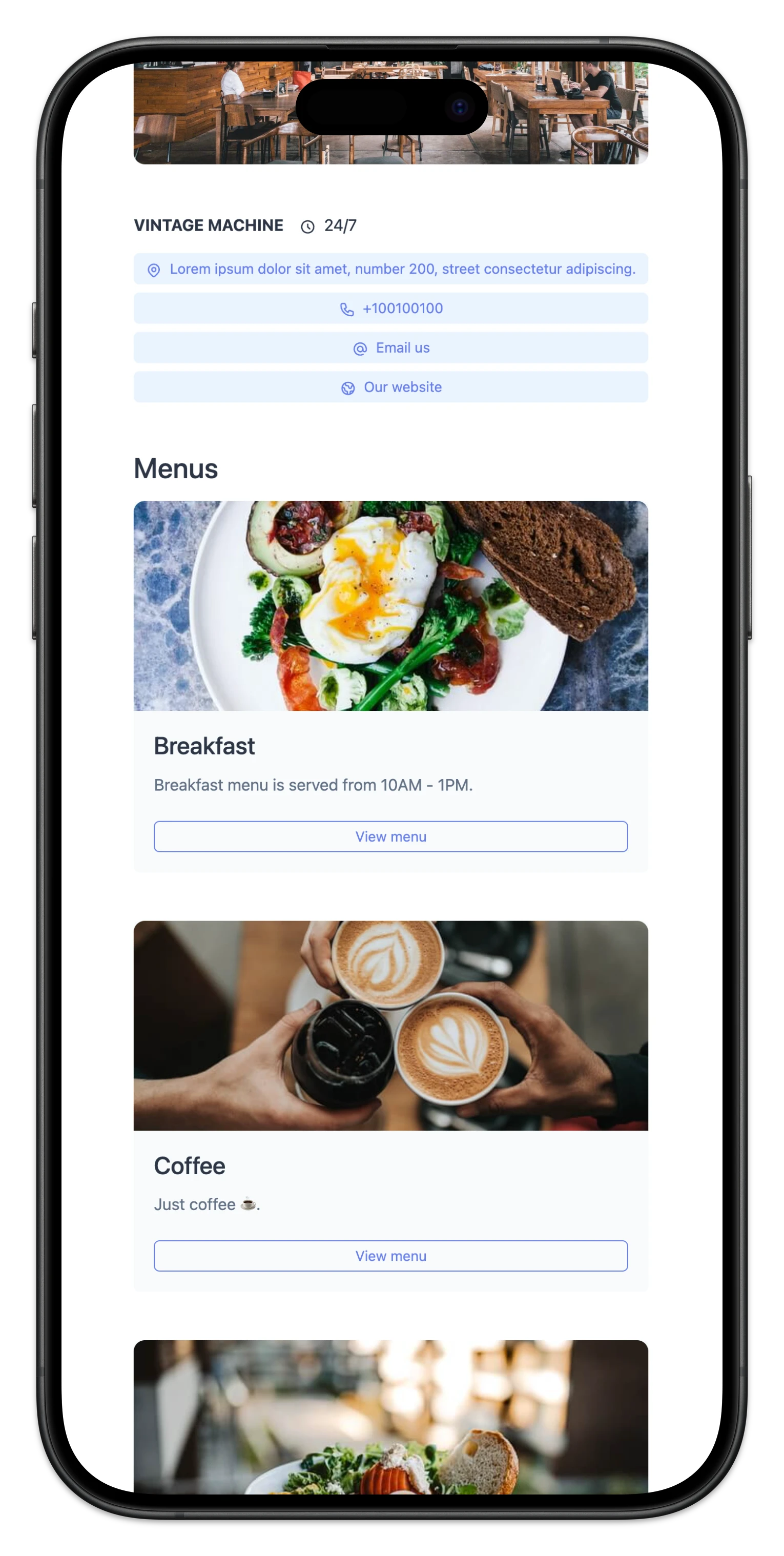 Capture d'écran de la page d'un magasin en vue mobile